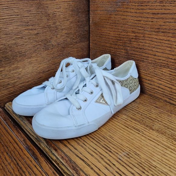 Guess Shoes - 𝅺guess leather sole size 7 white and gold converse